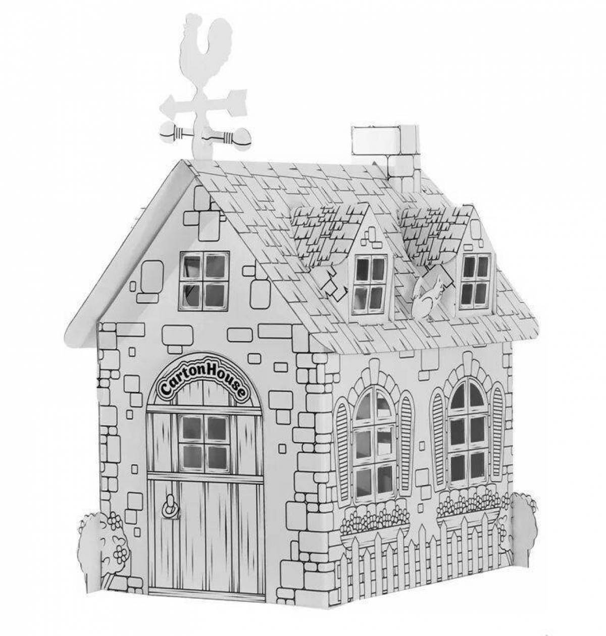 Colorful glowing ozone cardboard house coloring book