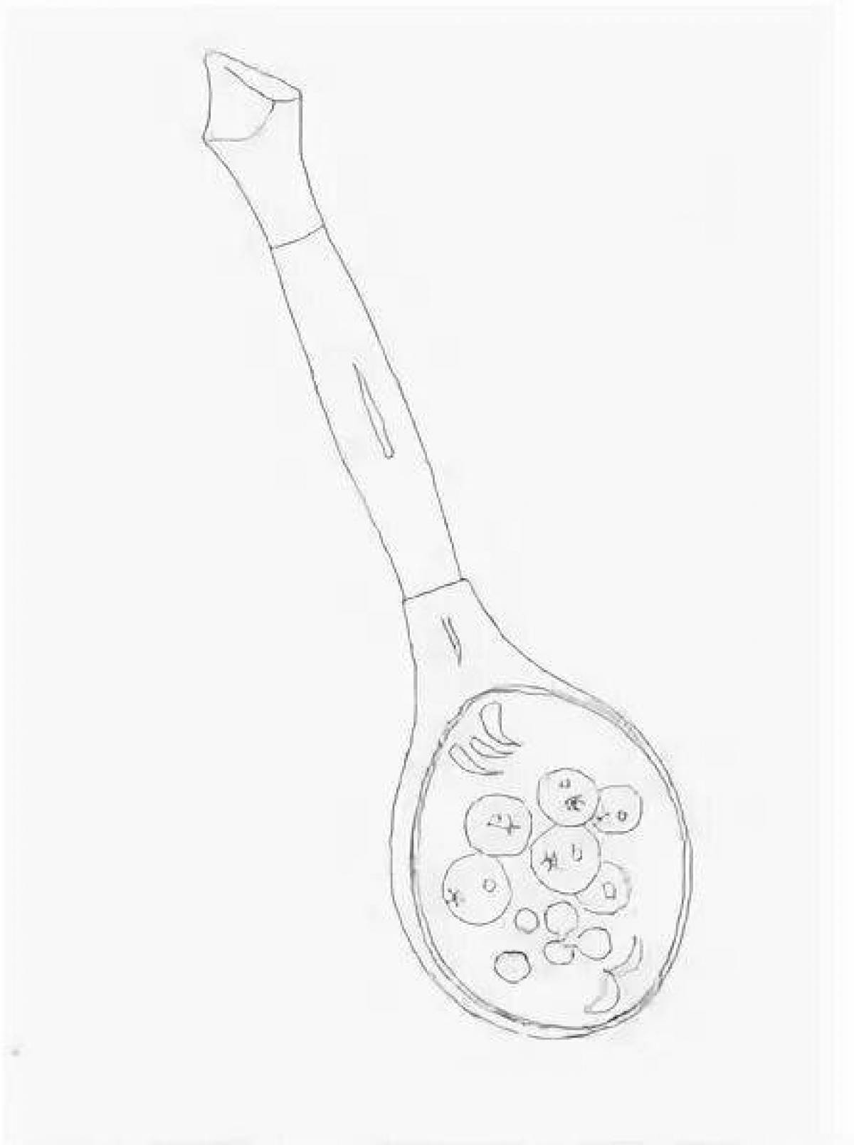 Playful coloring page of painted wooden spoon