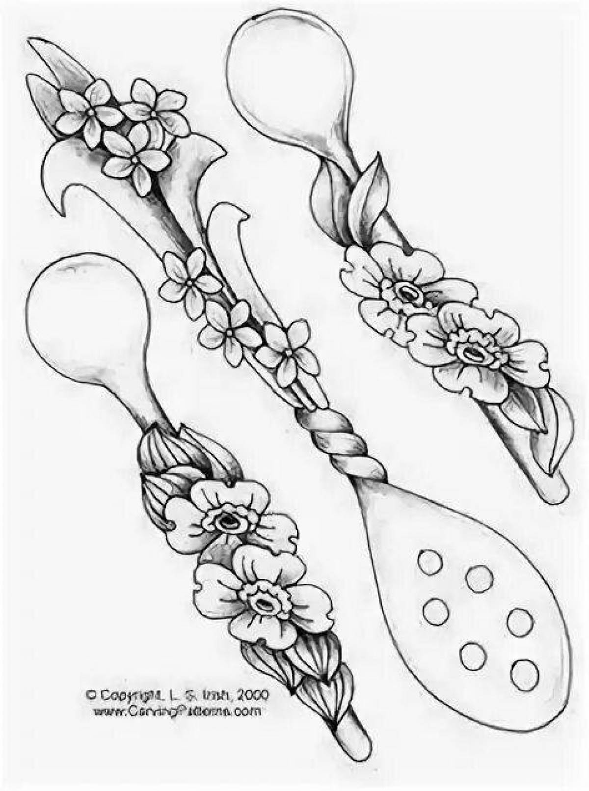 Painted wooden spoon coloring page