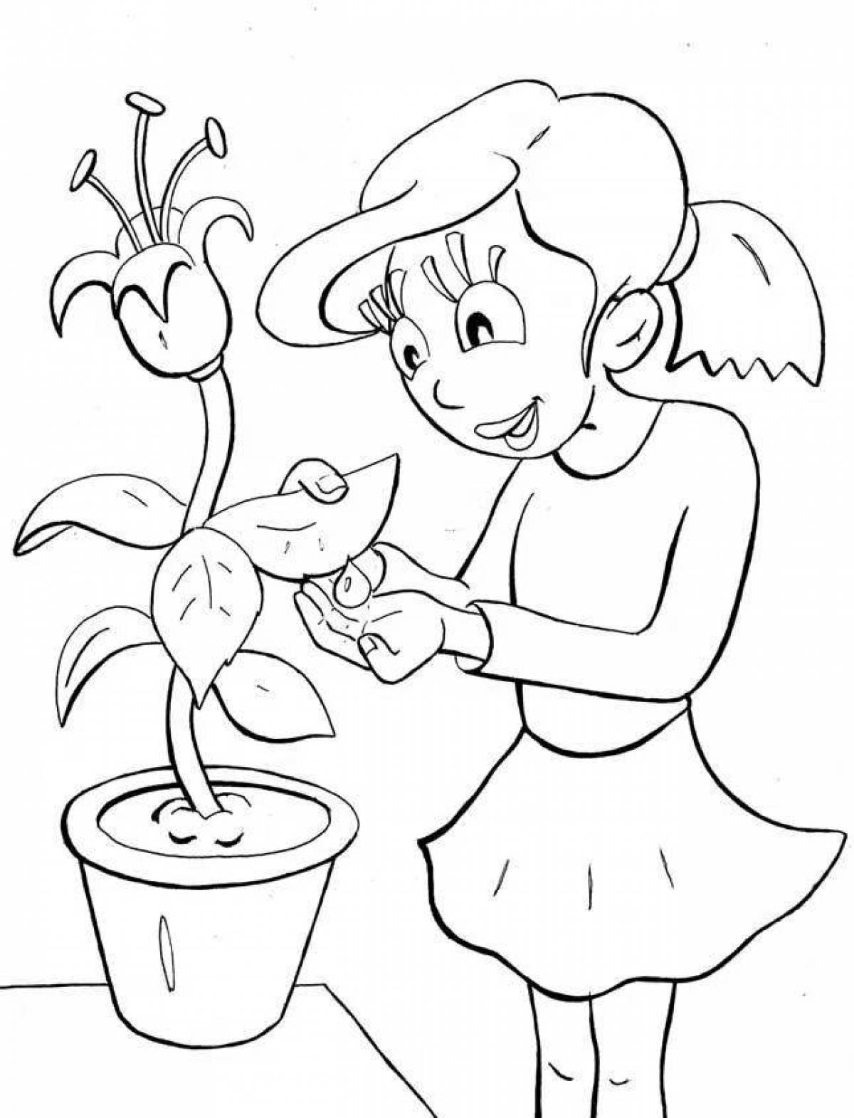 Bright houseplant care coloring page