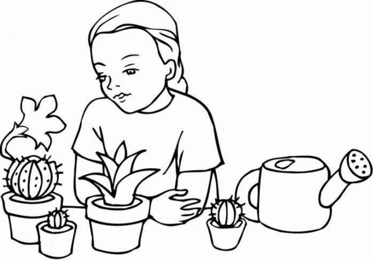 Houseplant care coloring page
