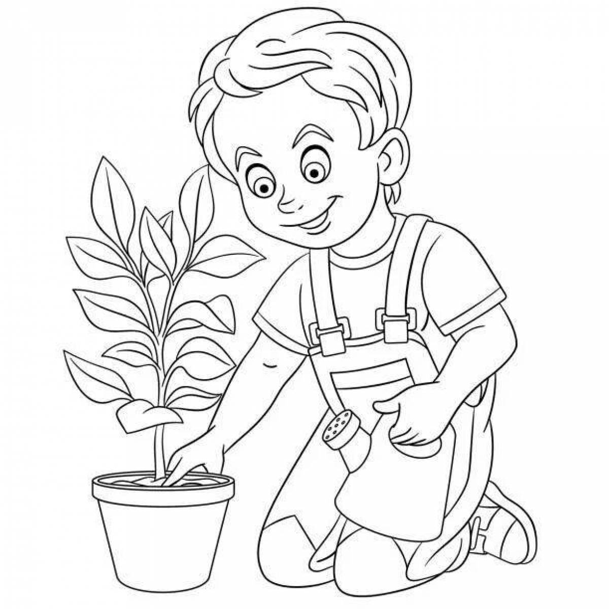 Comprehensive houseplant care coloring page