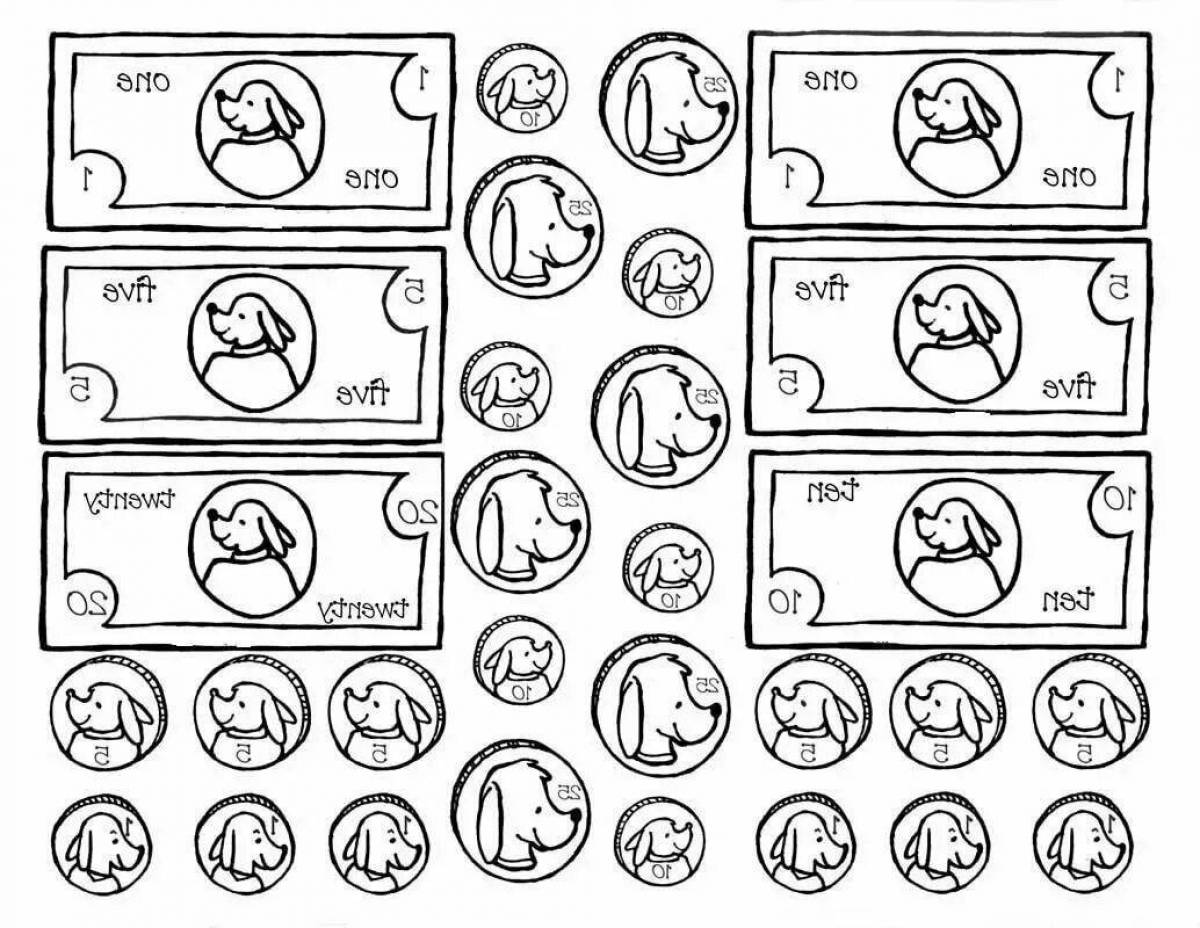 раскраска деньги для детей