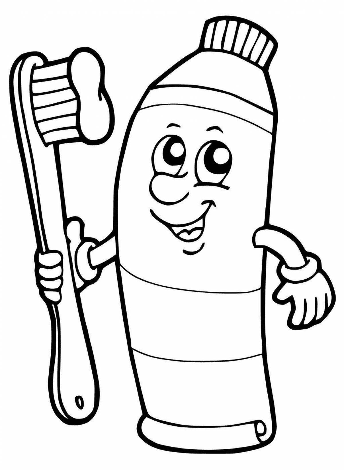 Exciting toothbrush and paste coloring page