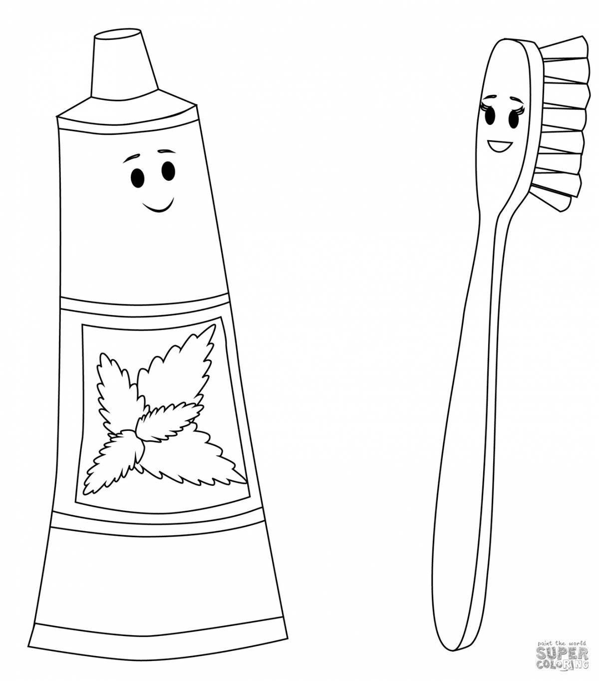 Glittering Toothbrush and Paste Coloring Page