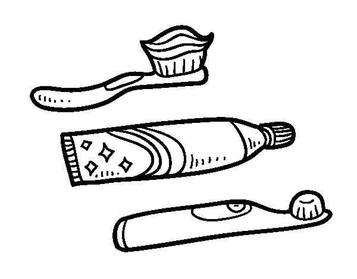 Vivacious toothbrush and paste coloring page