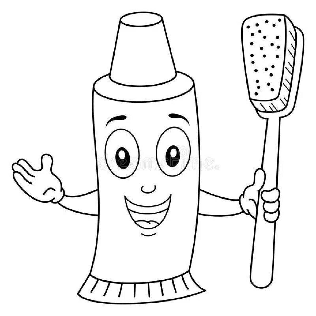 Greasy toothbrush and toothpaste coloring page