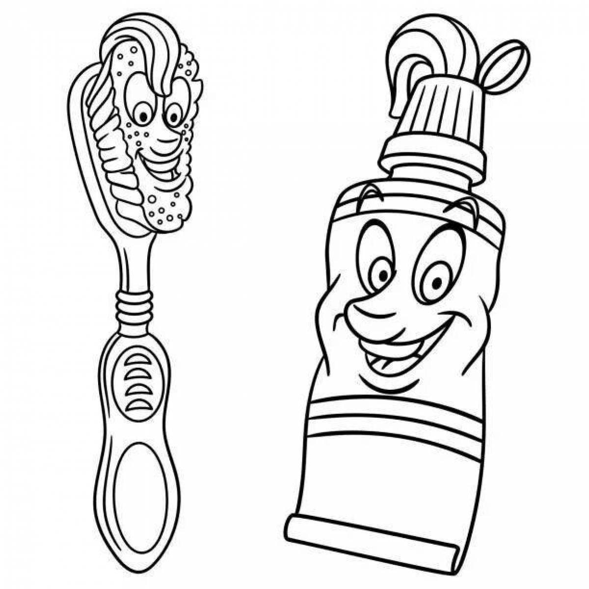 Attractive toothbrush and paste coloring page