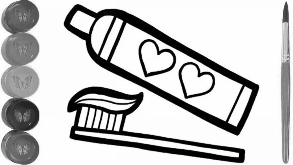 Unique toothbrush and paste coloring page