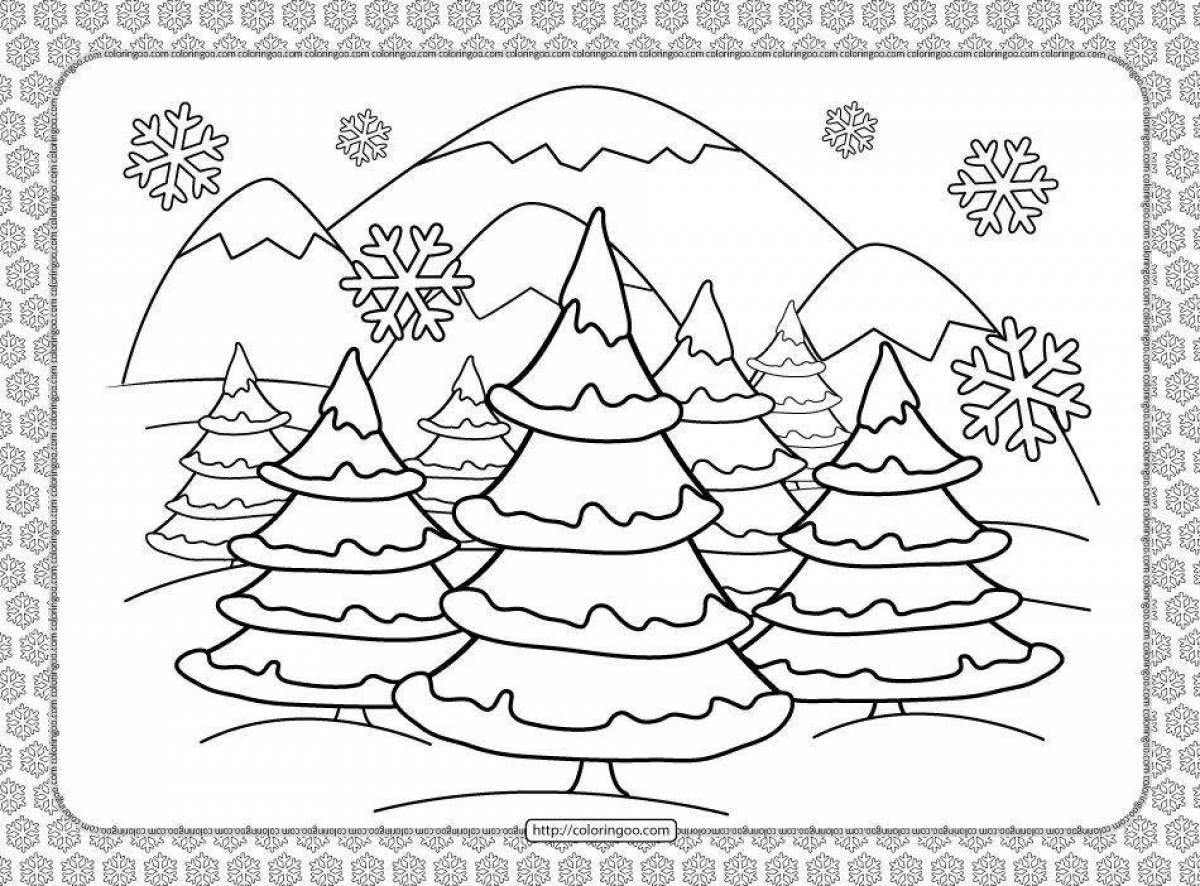 Adorable winter nature coloring book for kids