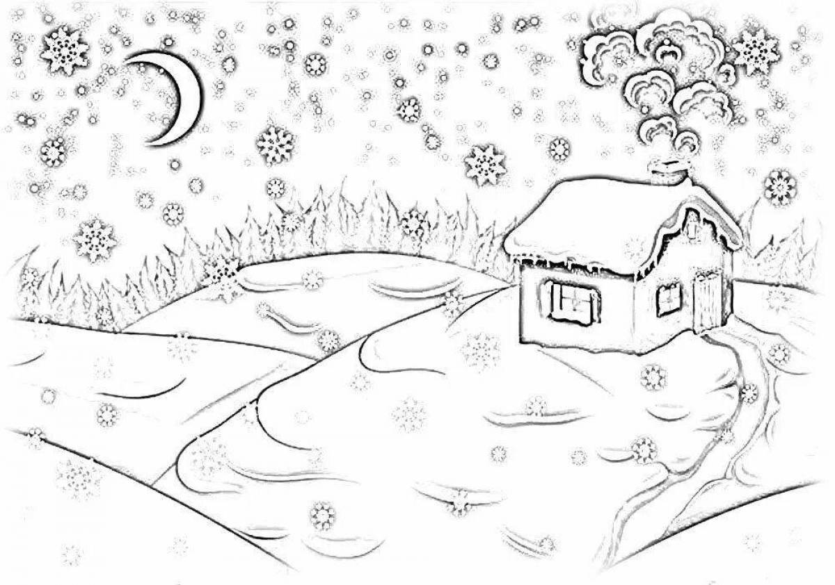 Shining winter nature coloring book for children