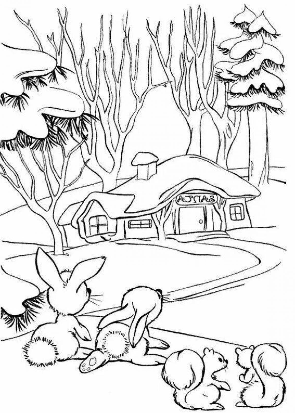 Fun coloring book for kids winter nature