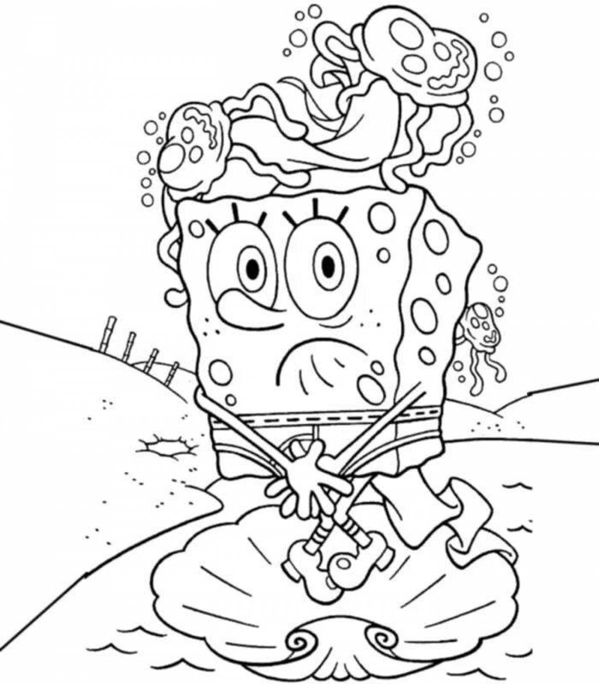 Coloring funny spongebob by numbers