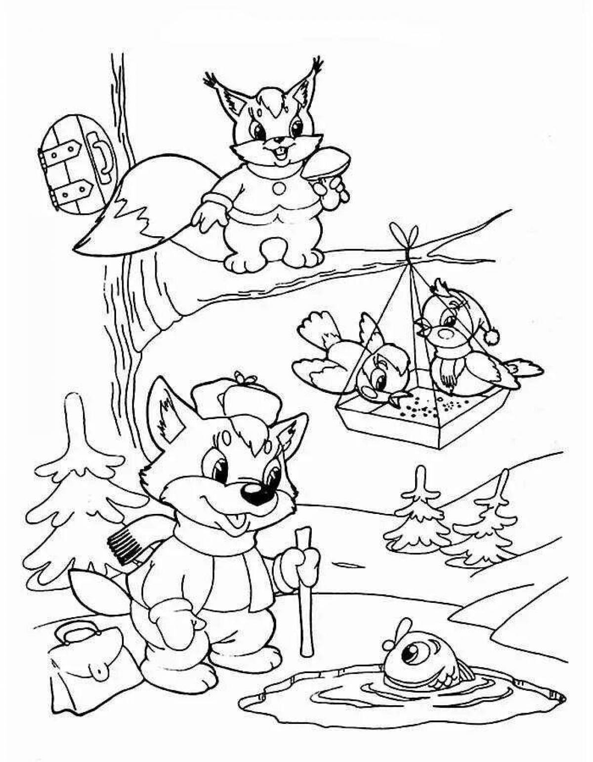 Photo Adorable animal coloring in the winter forest