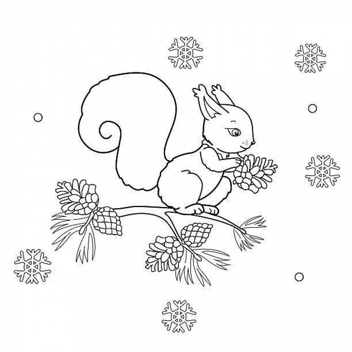 Playful coloring animals in the winter forest