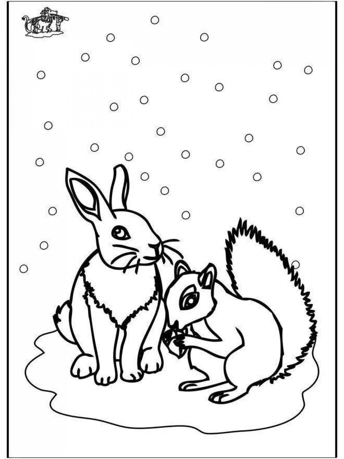 Буйная раскраска животные в зимнем лесу