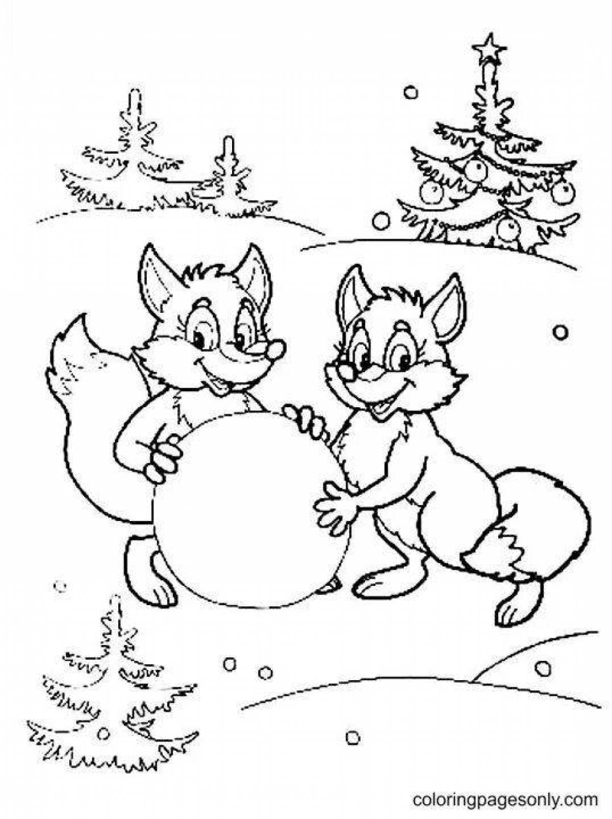 Mysterious animals coloring book in the winter forest