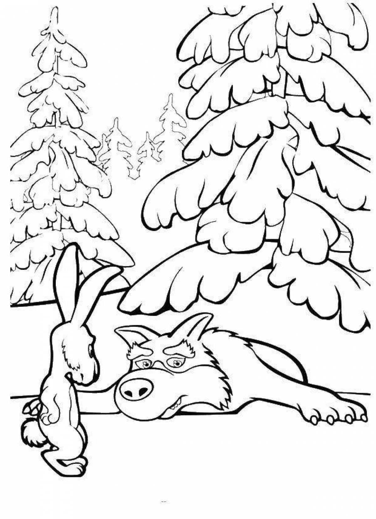 Photo Mystical coloring animals in the winter forest