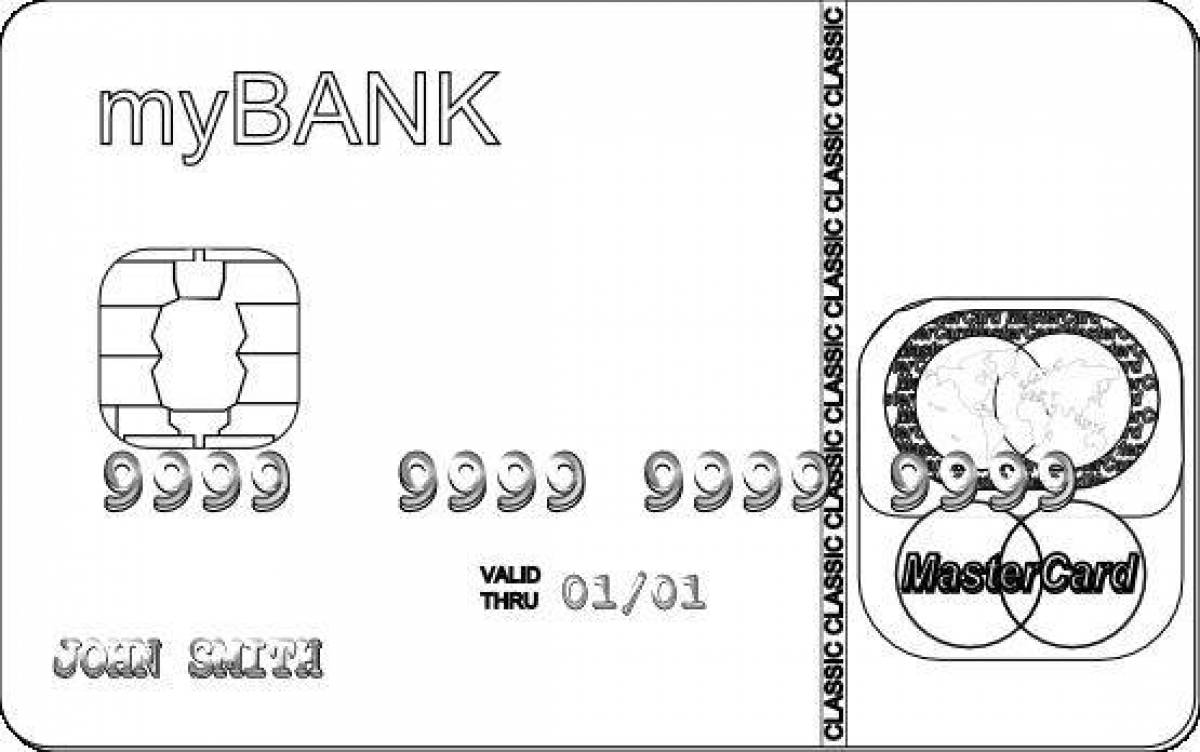 Colorful bank card coloring page for kids