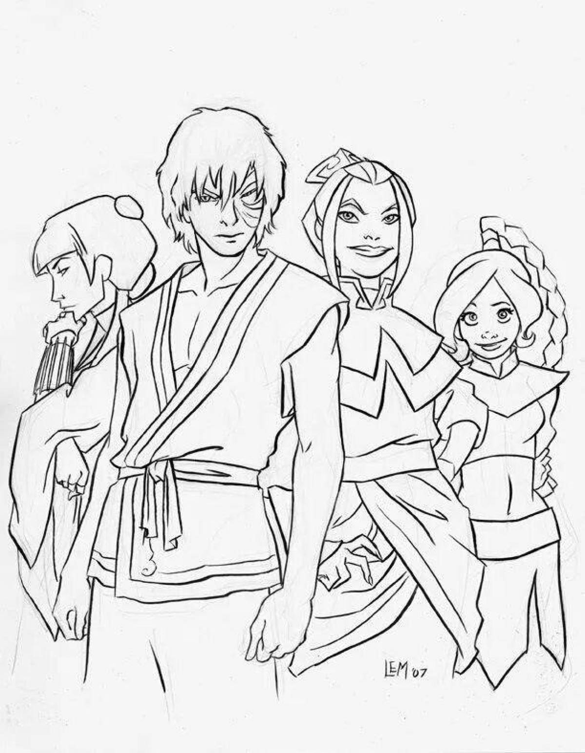 Aang's avatar colorful coloring page