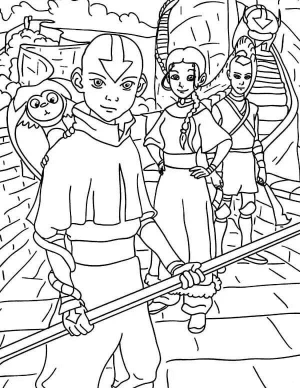 Aang playful avatar coloring page