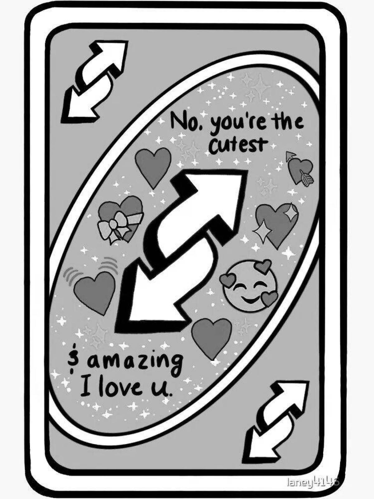 Colorful uno card with hearts