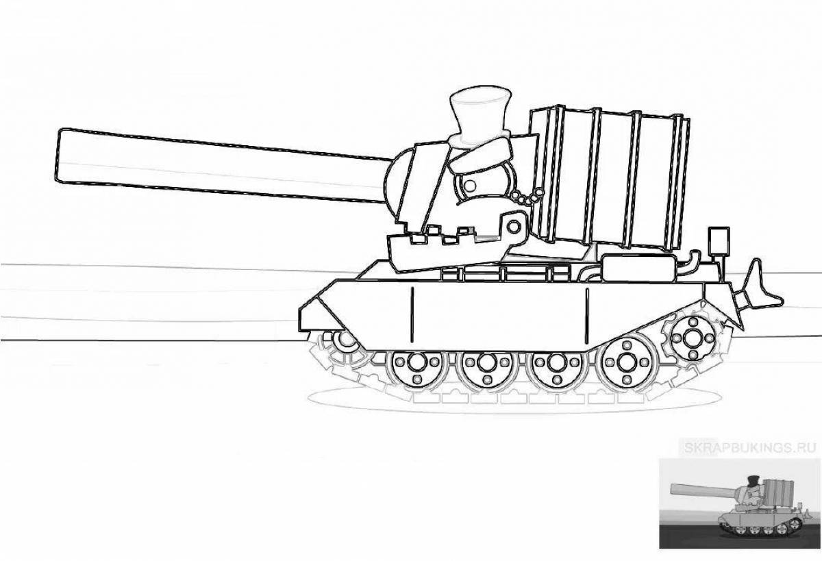 Раскраска радостный мультяшный танк