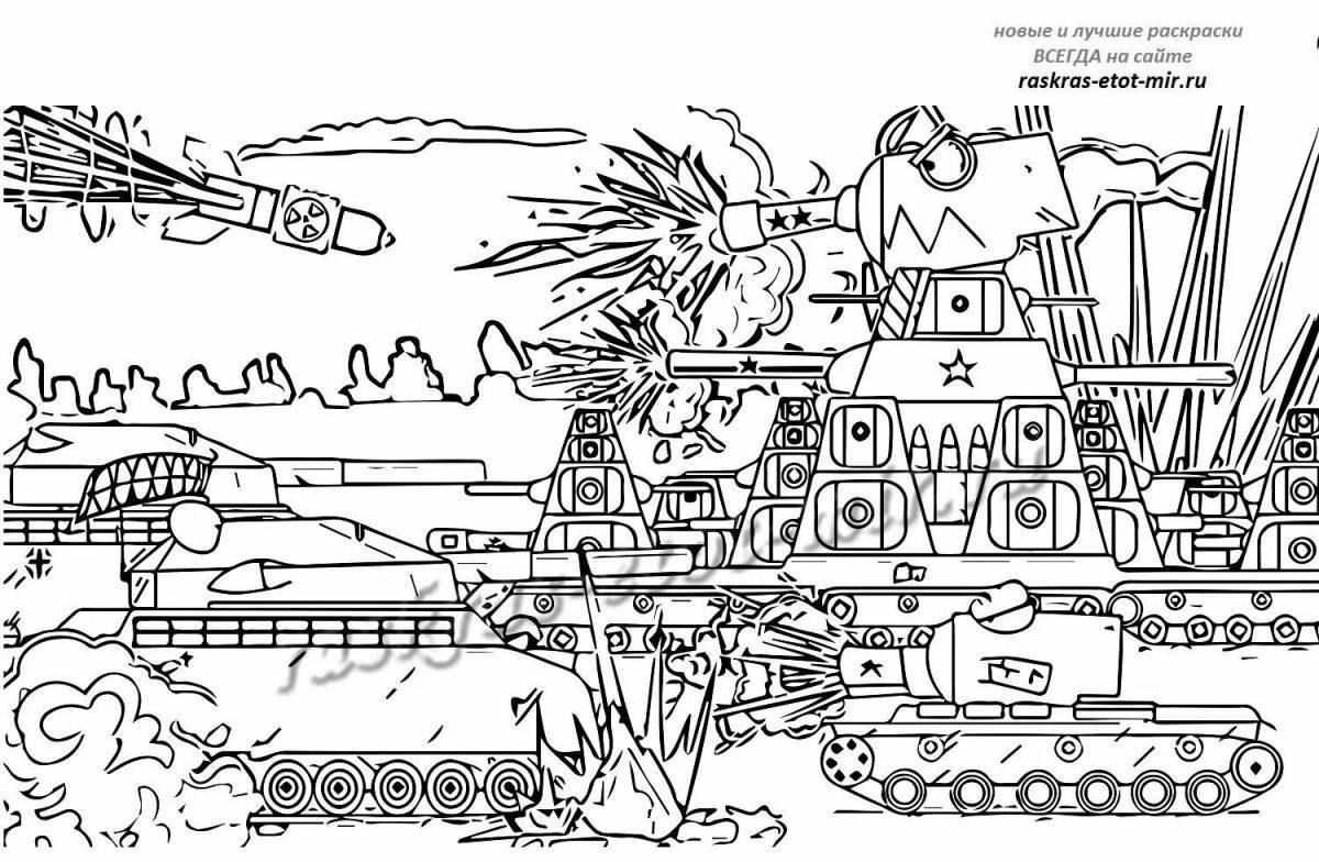Living cartoon tank coloring book