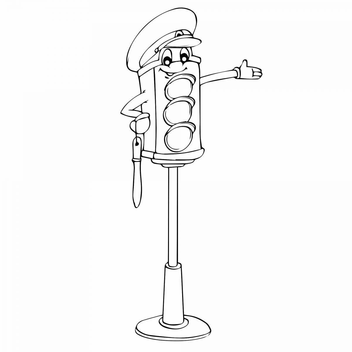 Playful traffic light coloring page