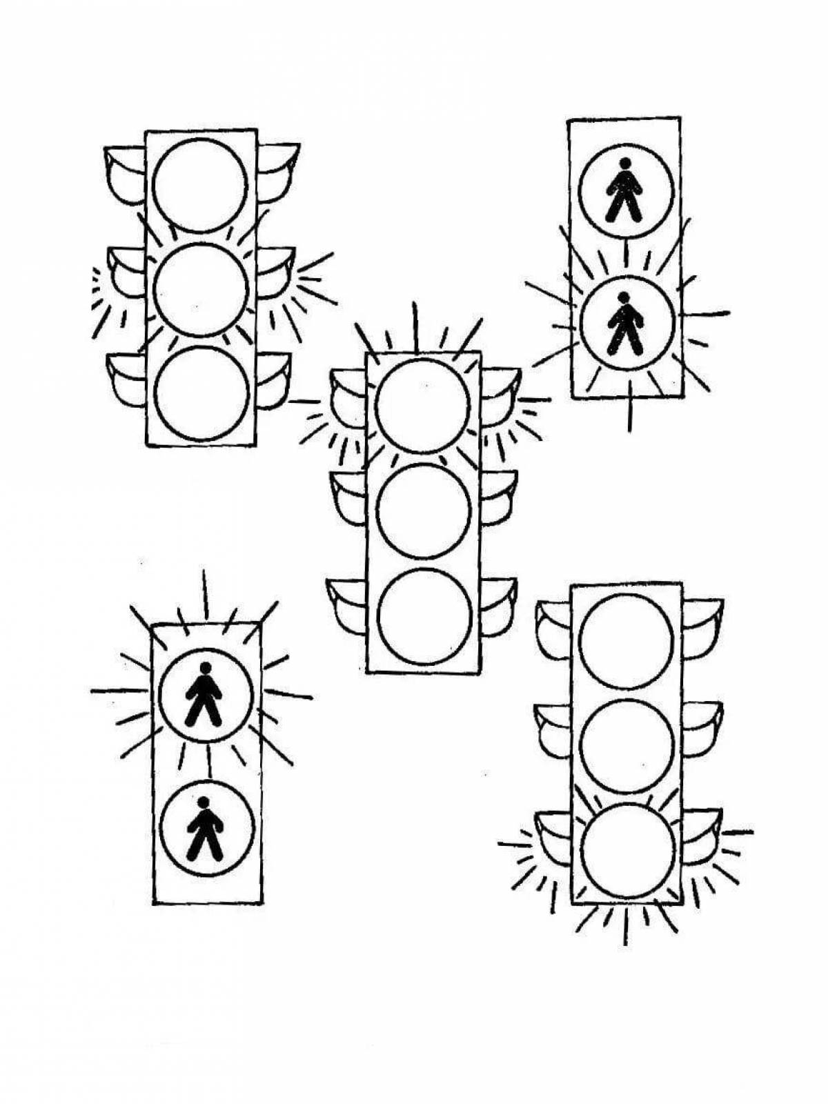 Glowing traffic light coloring page