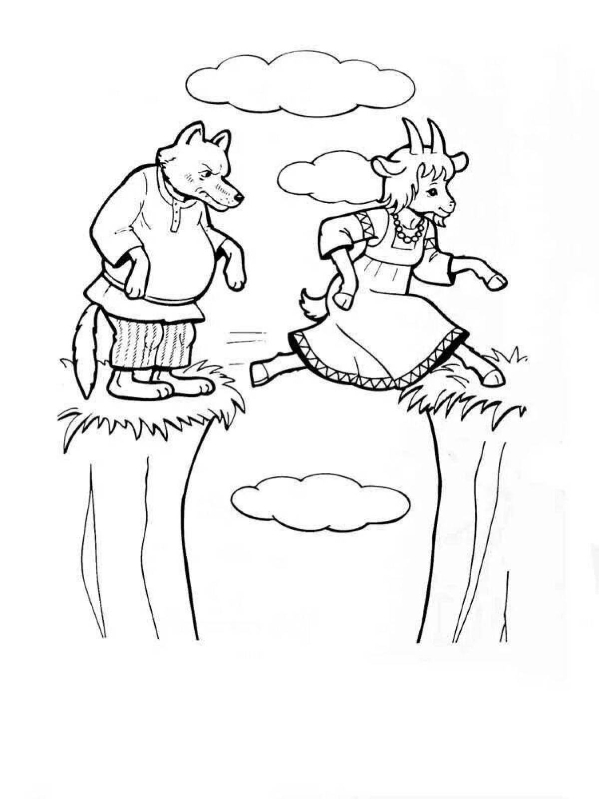 Hypnotic coloring of the fairy-tale wolf and seven kids