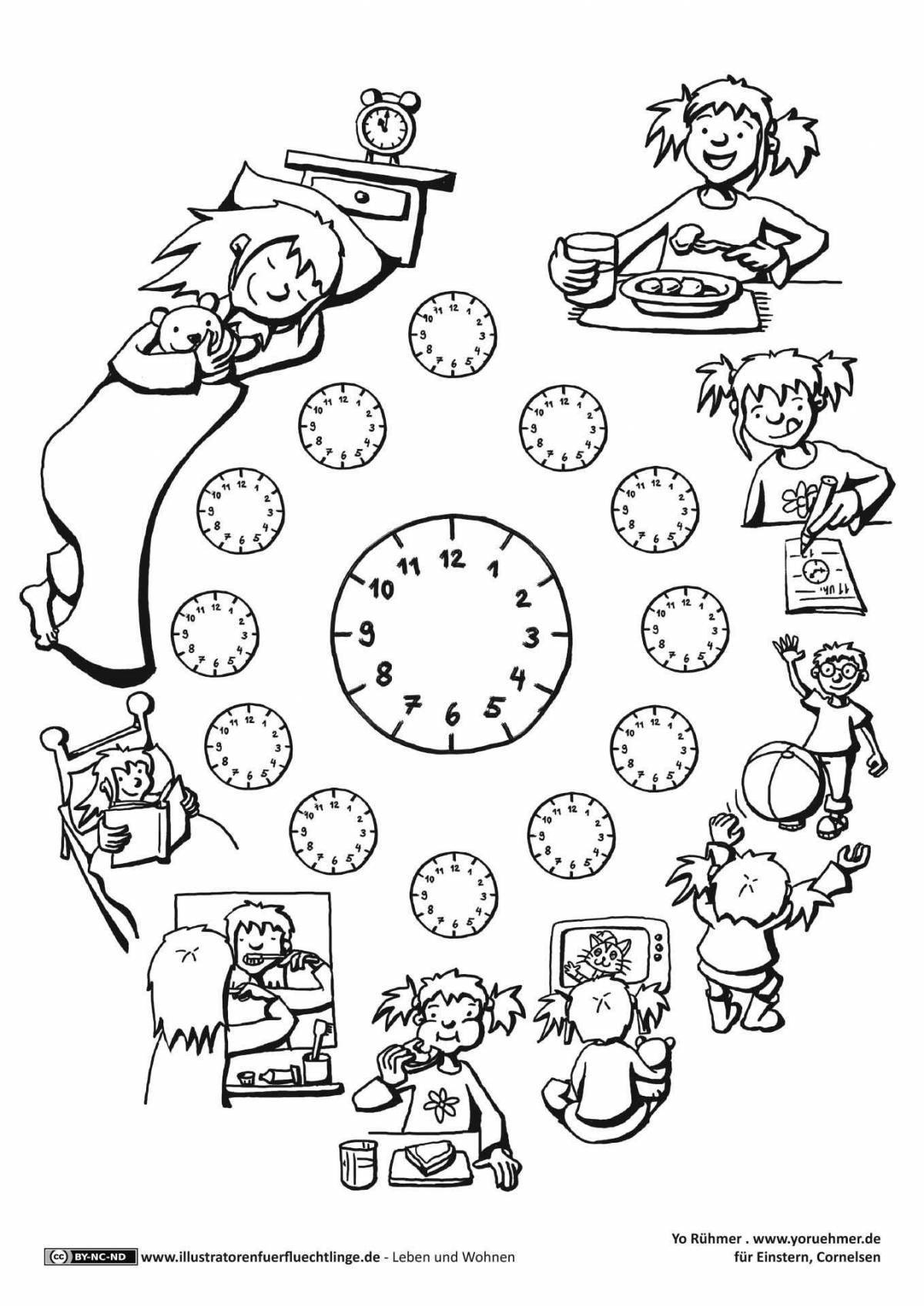 Colorful 2nd grade student daily routine coloring page template