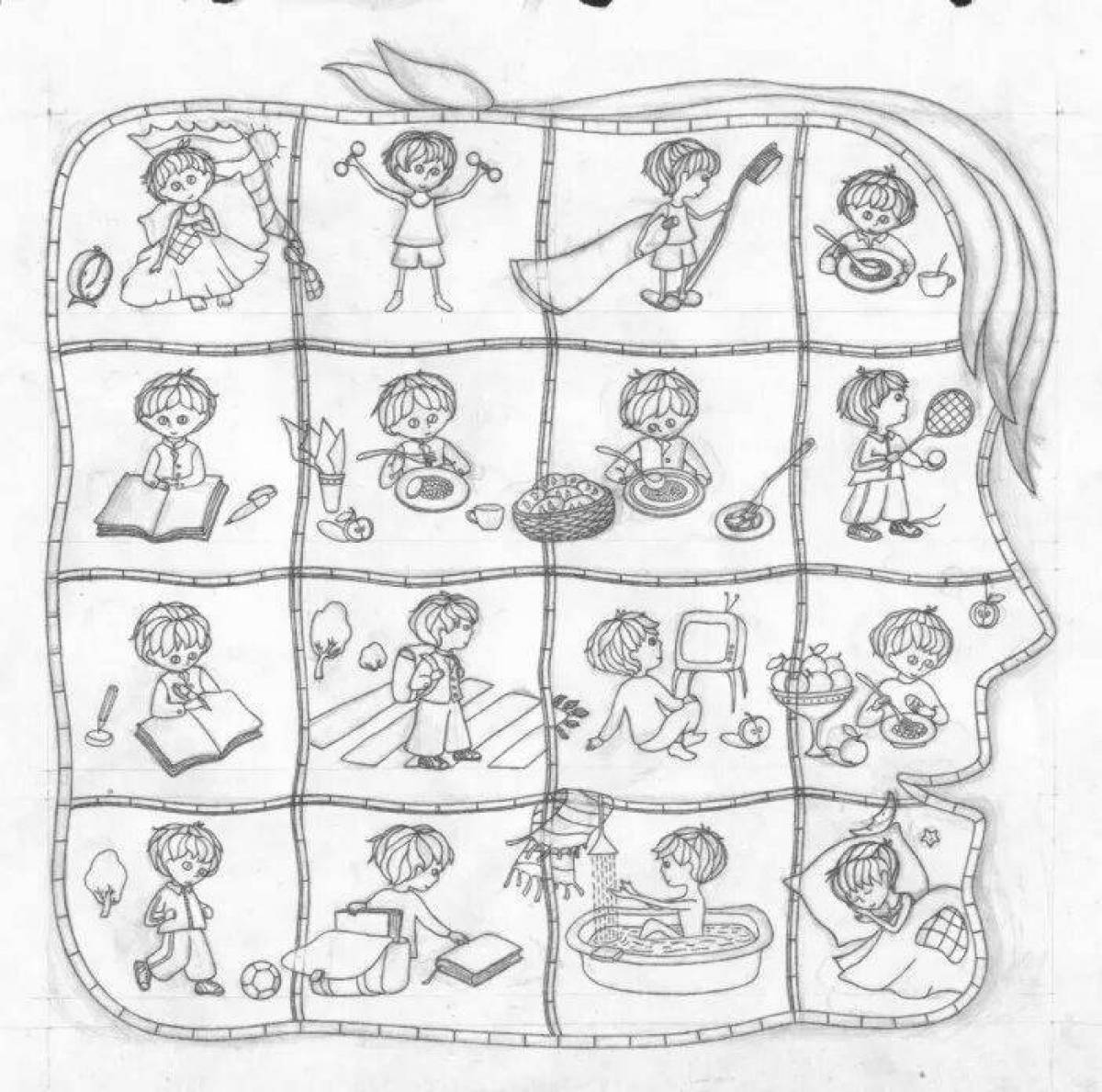Creative coloring page 2nd grade student daily routine template