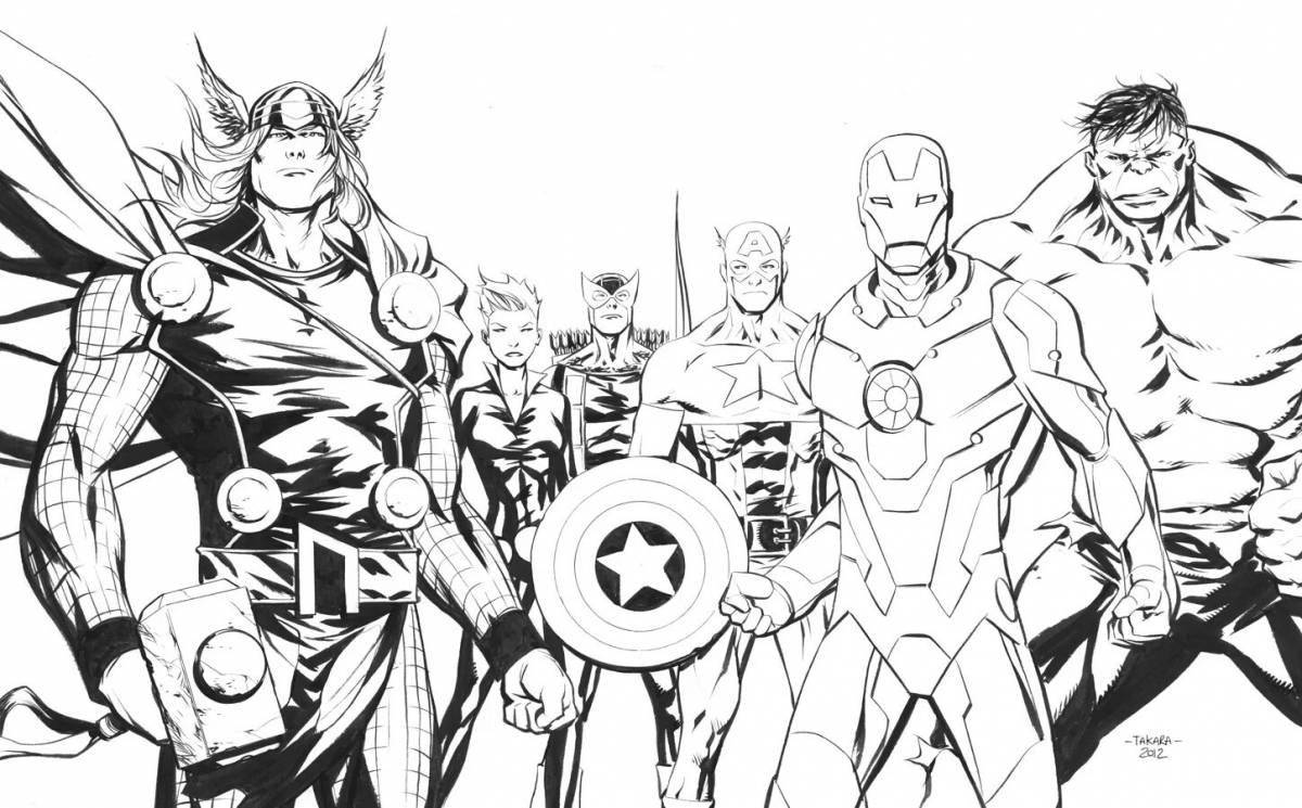 Colorful coloring book superheroes whole team
