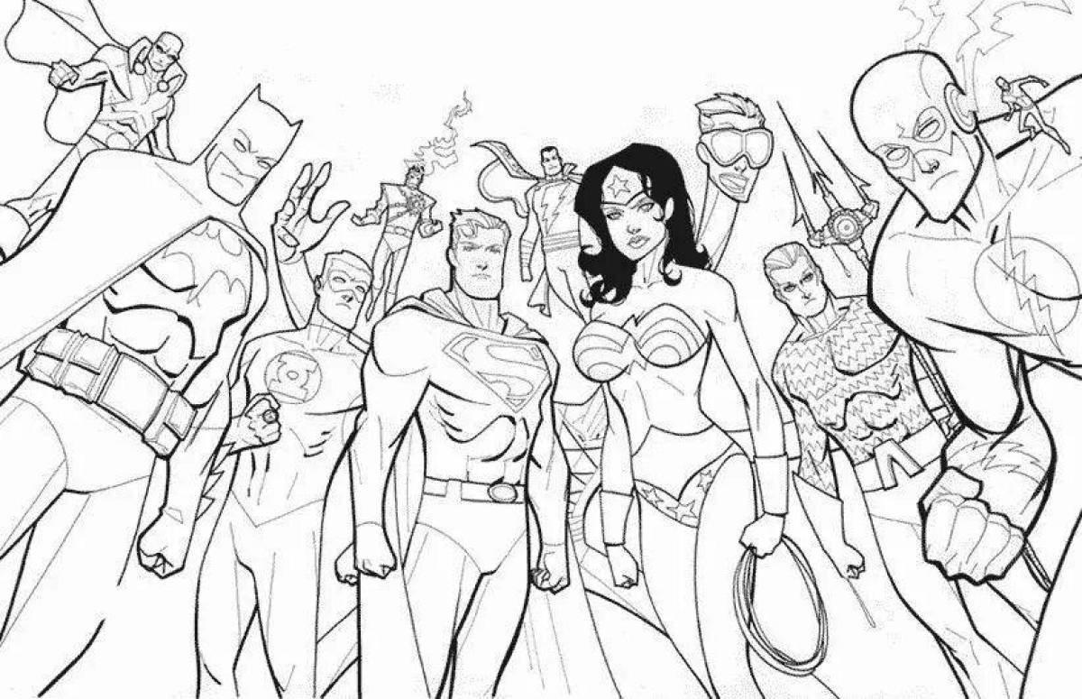 Radiant coloring page super heroes whole team