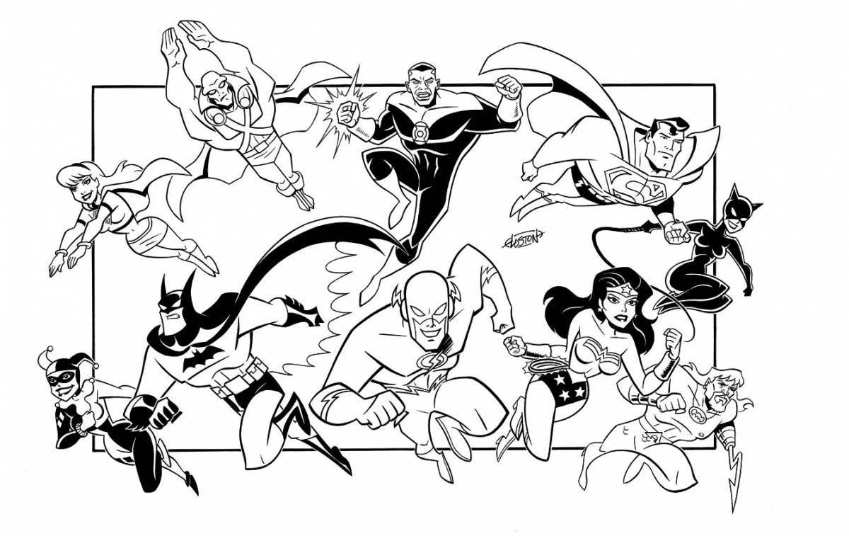 Radiantly coloring page super heroes whole team