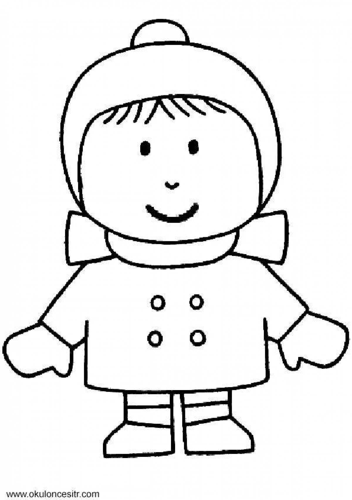 Children's coloring book boy in winter clothes