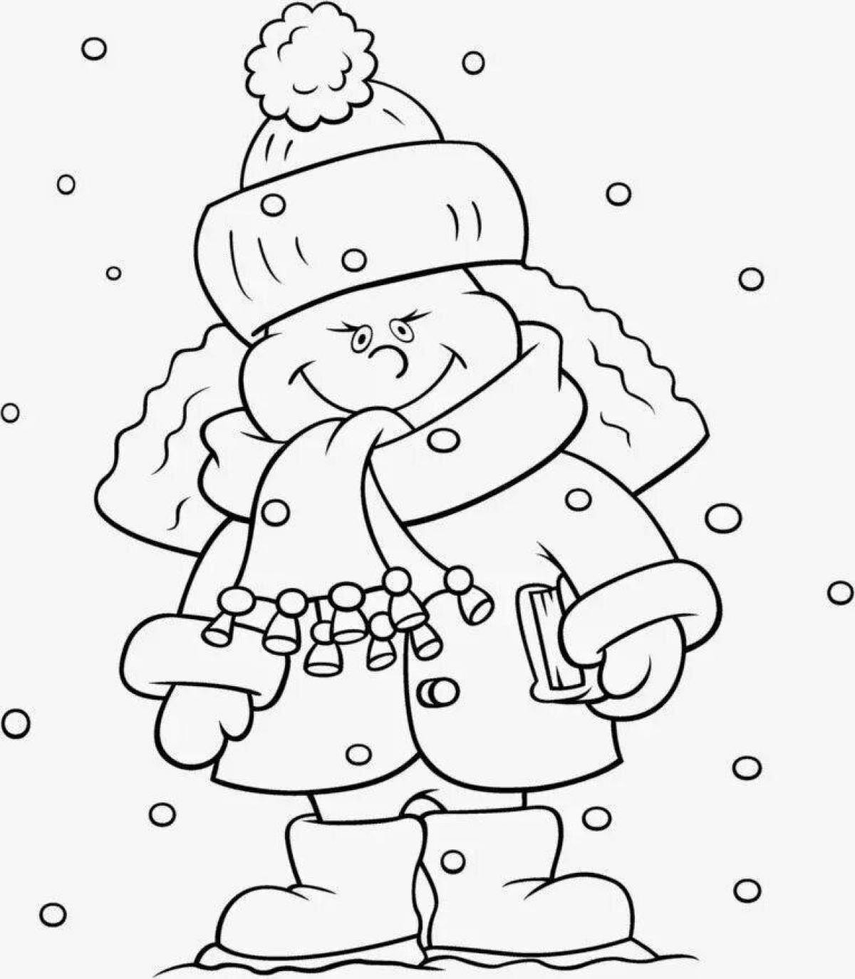 Adorable coloring book for kids boy in winter clothes