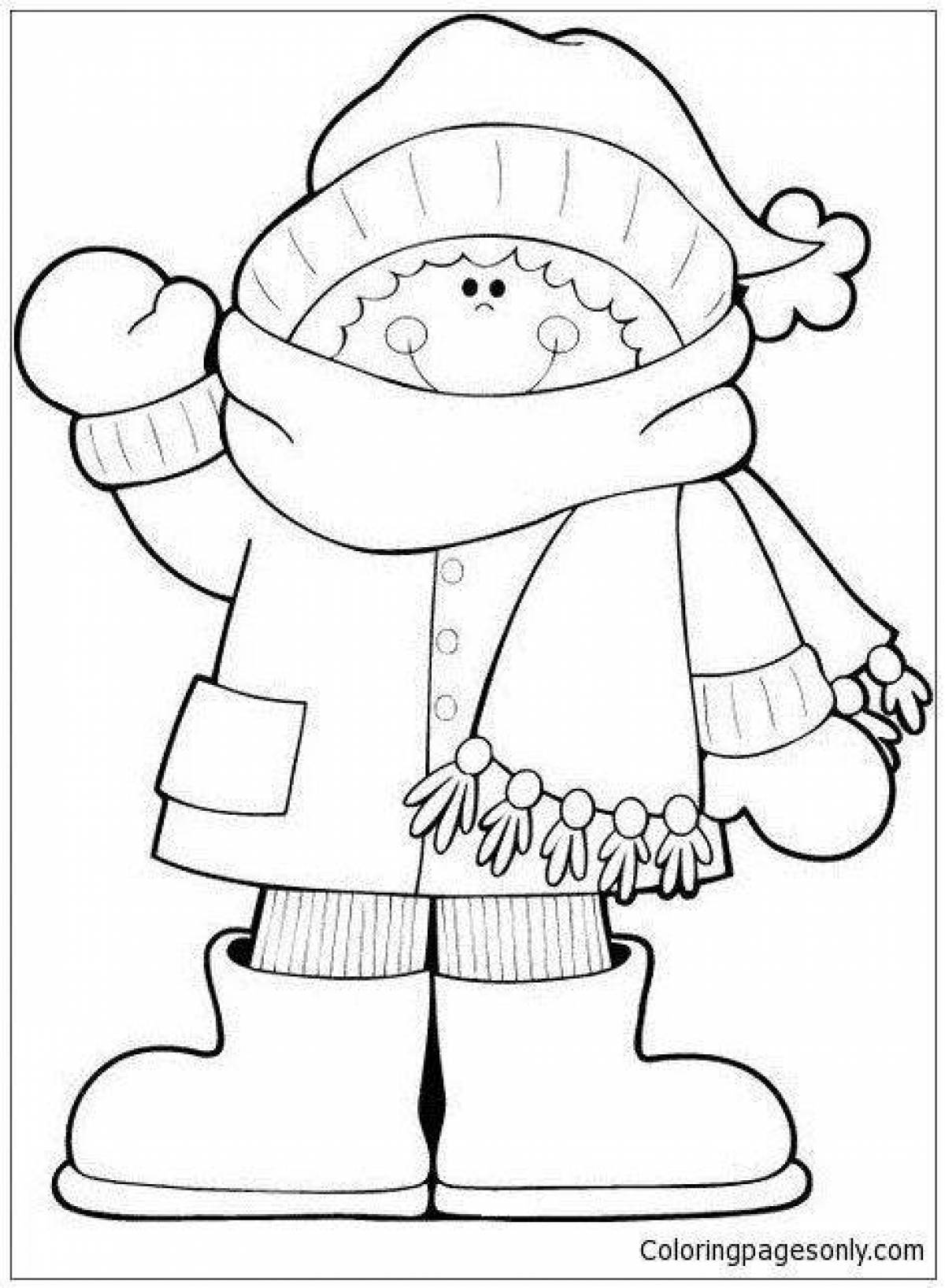 Adorable coloring book for kids boy in winter clothes