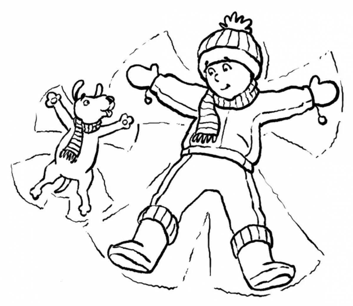 Attractive coloring book for children boy in winter clothes