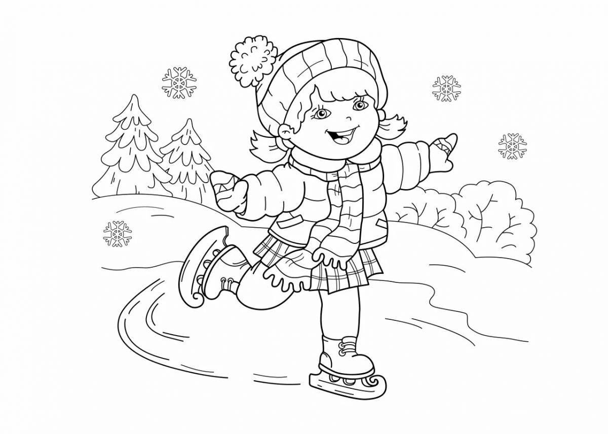 Shiny coloring book for children boy in winter clothes