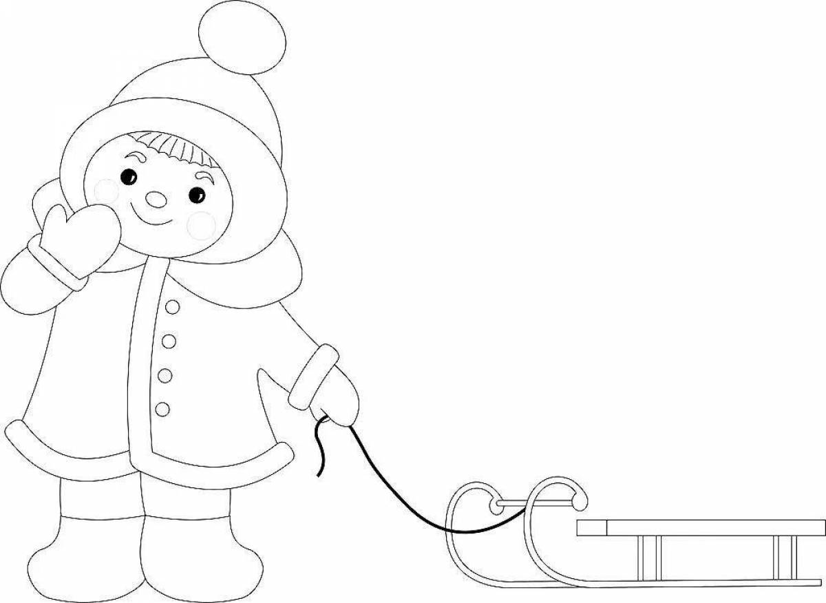 Great coloring book for kids boy in winter clothes