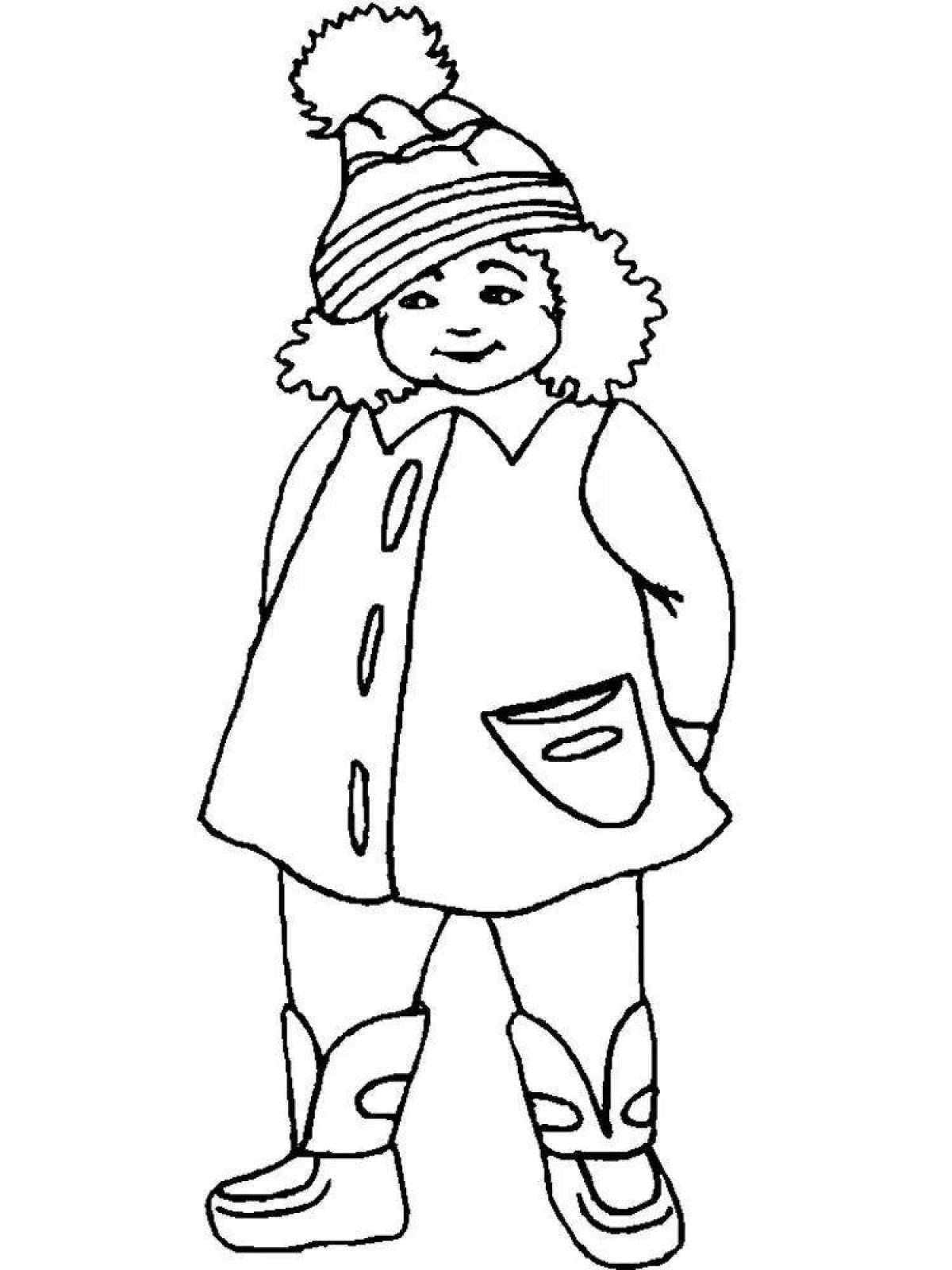 Large coloring book for children boy in winter clothes