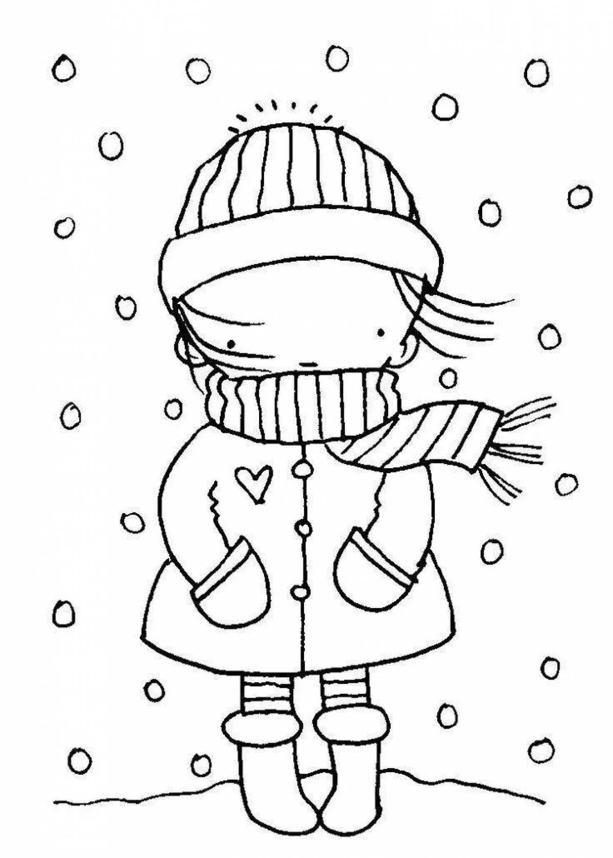 Elegant coloring book for children boy in winter clothes