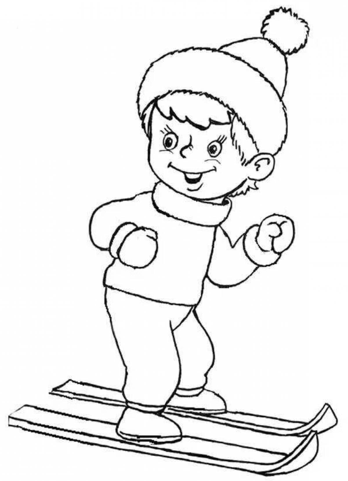 Children's glamor coloring book boy in winter clothes
