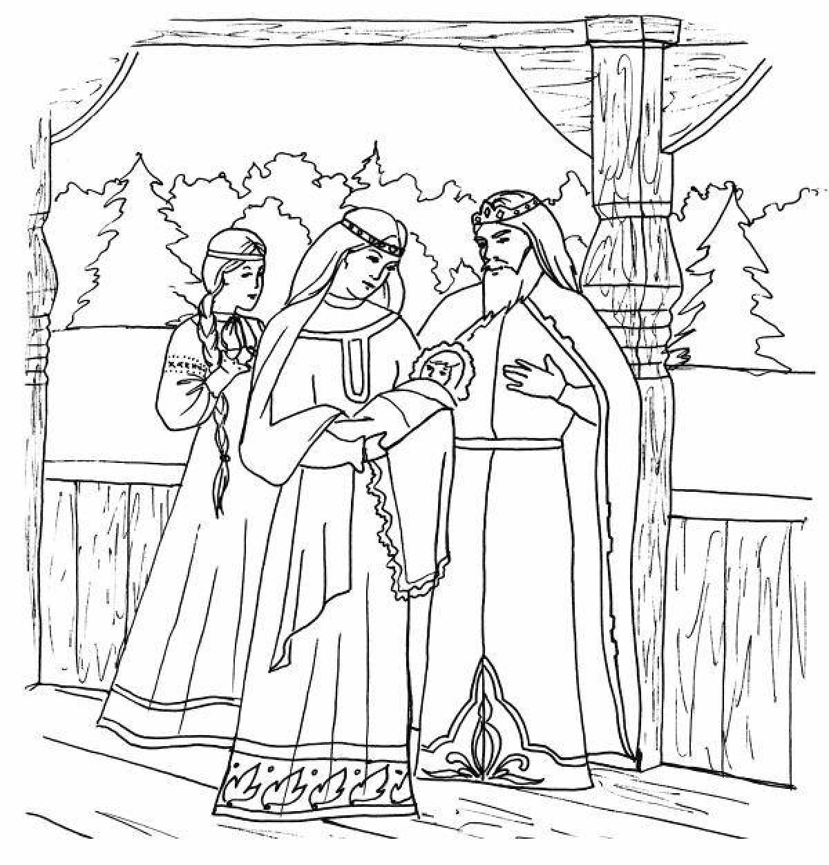Colorful coloring book for the tale of Tsar Saltan