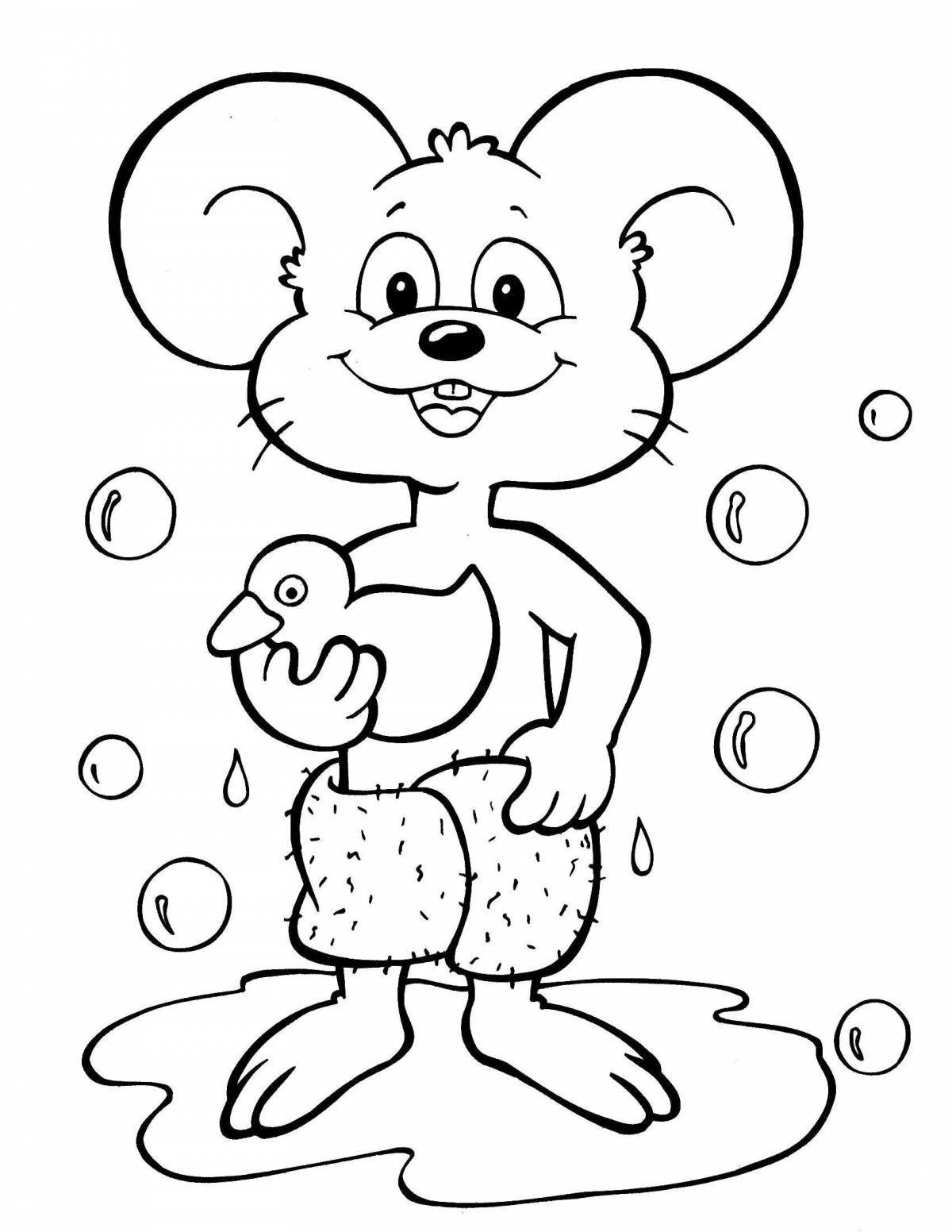 Радостная мышь-раскраска для детей 3-4 лет