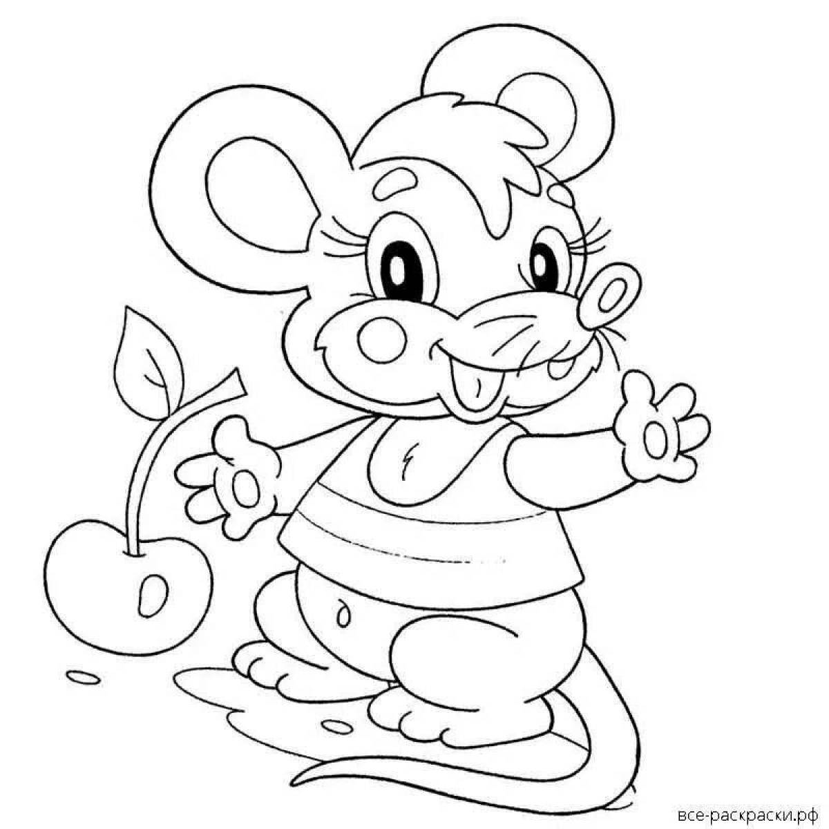 Color-happy mouse coloring page for 3-4 year olds