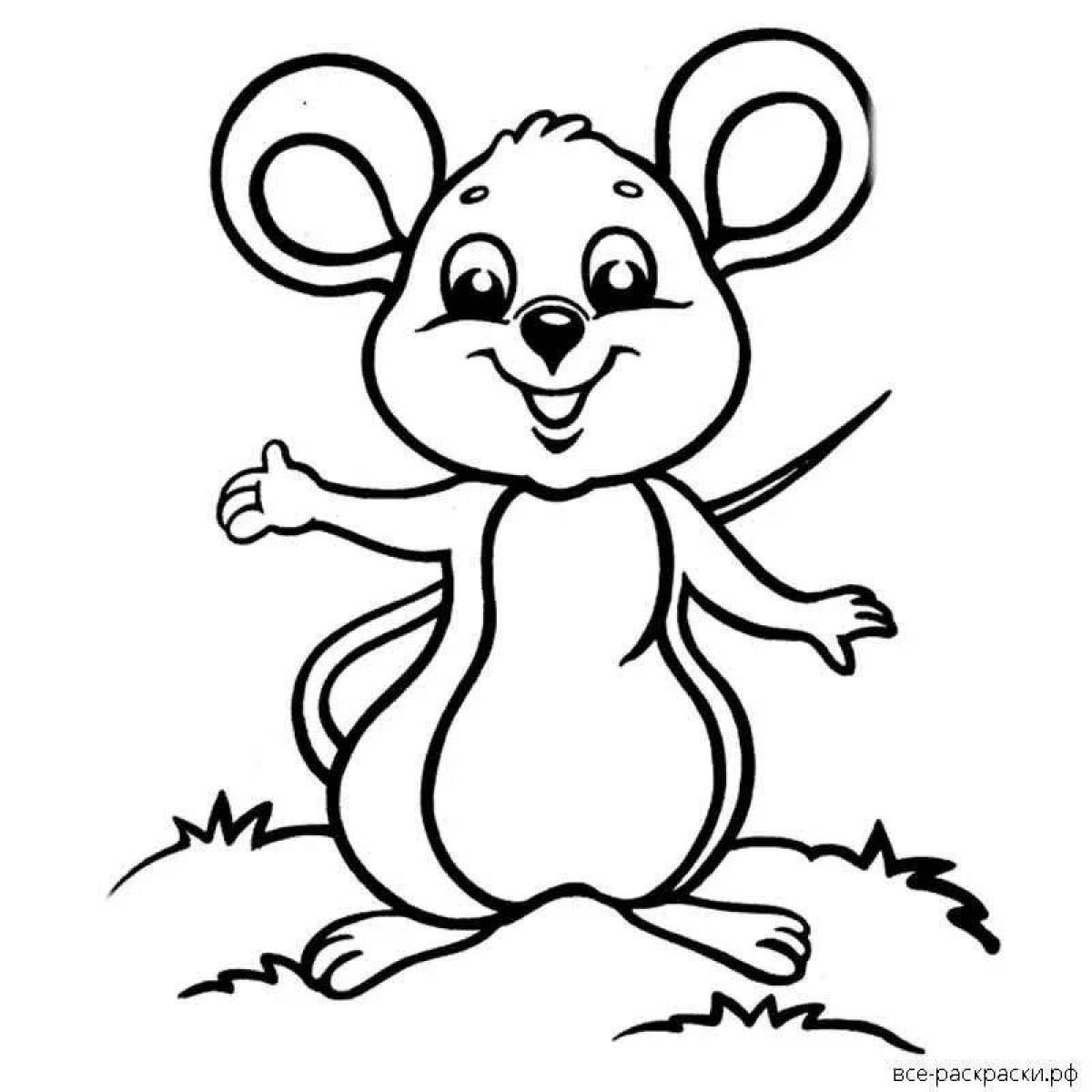 Цветная веселая мышь-раскраска для детей 3-4 лет