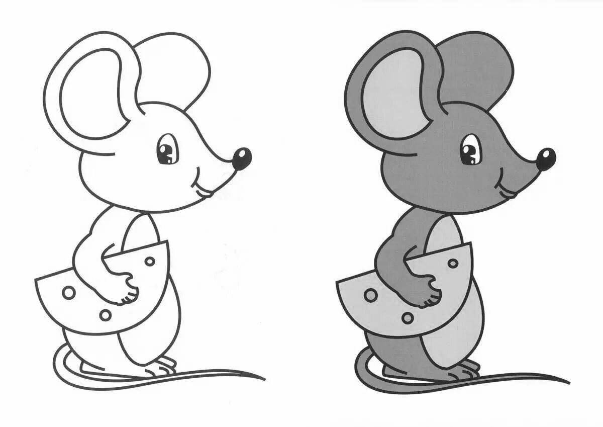 Crazy mouse coloring page for 3-4 year olds